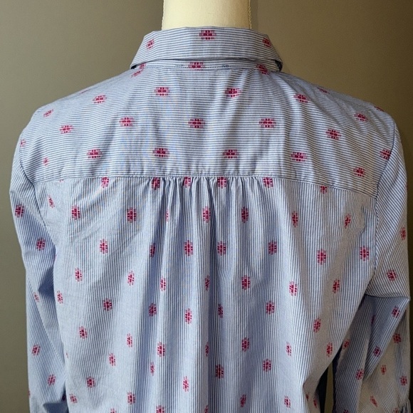 Kenar Cotton Popover Blouse Bell Sleeves Blue White Stripes Lightweight Large - Picture 5 of 10